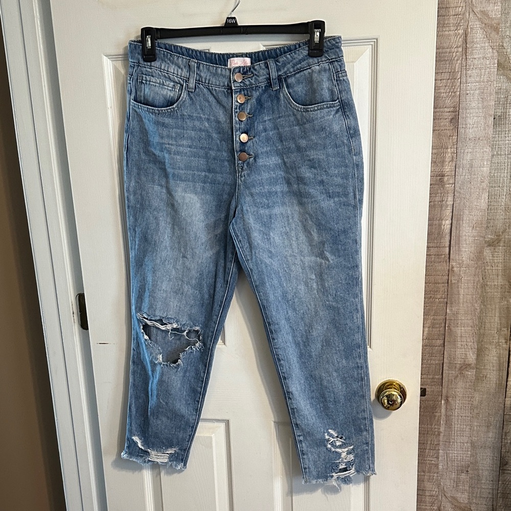 Pink Lily Light Blue Distressed Ankle Jeans